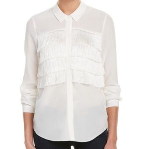 Rebecca Taylor Fringe Silk Button Down Shirt Top